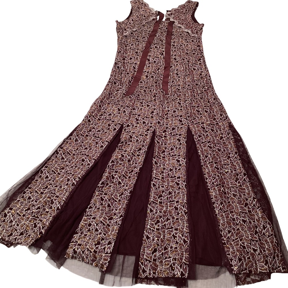 Candalite Wine Tasting Social Dress, S, Burgundy Lace w/ Metallic Thread, NWT - Picture 7 of 8